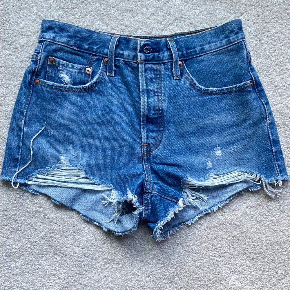 Levi's Blue Jean Shorts High-Waisted Distressed